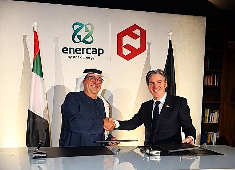 Enercap by Apex Energy and New Loaded Energy representatives sign a 100 MWh strategic partnership at the UAE–Germany Business Forum in Munich.